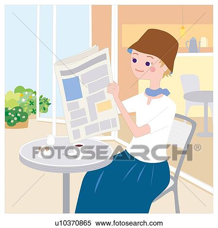 Stock Illustration - Woman Who Passes over in the Cafe, Illustrative Technique. Fotosearch