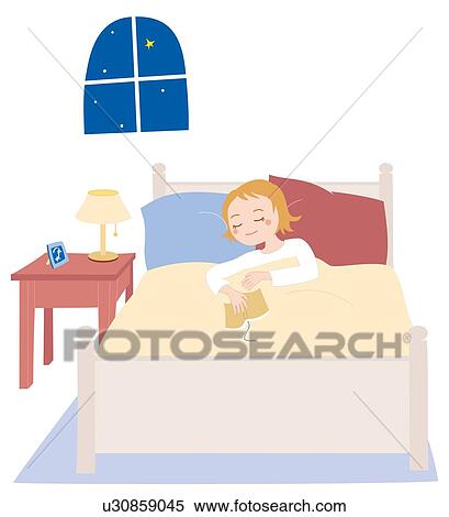 Stock Illustration - Woman Who Sleeps in Mid Flow as Reading, Illustrative Technique. Fotosearch