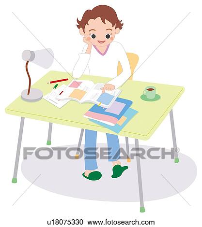 Woman Who Studies, High Angle View, Illustrative Technique View Large Illustration Clipart - Woman Who Studies, High Angle View, Illustrative Technique. Fotosearch