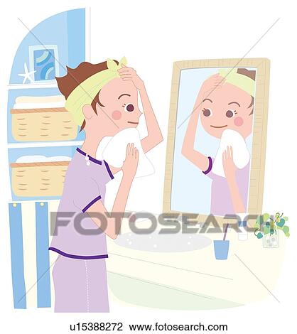 Woman Who Washes her Face, Illustrative Technique View Large Illustration Drawing - Woman Who Washes her Face, Illustrative Technique. Fotosearch