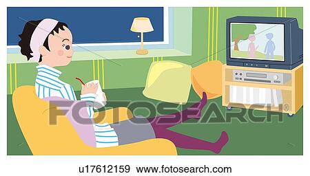 Stock Illustration - Woman Who Watches the Television, Illustrative Technique. Fotosearch