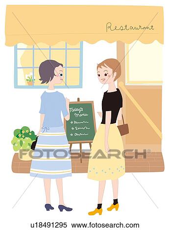 Women Who Talk to Her at the Shop Front, Illustrative Technique View Large Illustration Stock Illustration - Women Who Talk to Her at the Shop Front, Illustrative Technique. Fotosearch