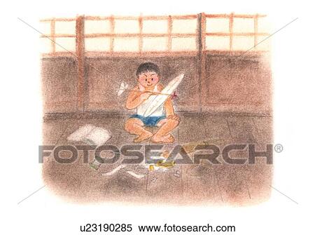 Boy assembling a model airplne, Illustration View Large Photo Image Stock Photography - Boy assembling a model airplne, Illustration . Fotosearch