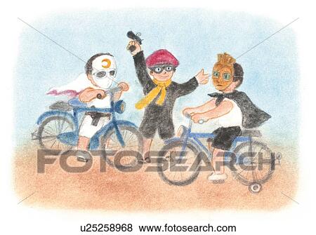 Stock Photo - Boys playing Heroes, Illustration . Fotosearch