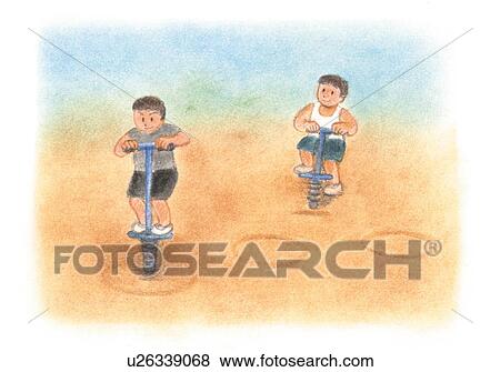 Stock Photo - Boys playing with hopping instrument, Illustration . Fotosearch