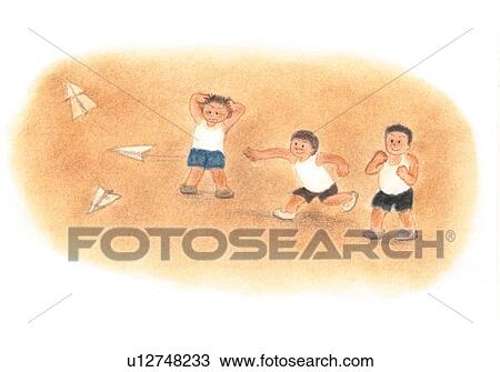 Boys playing with paper airplanes, Illustration View Large Photo Image Stock Image - Boys playing with paper airplanes, Illustration . Fotosearch