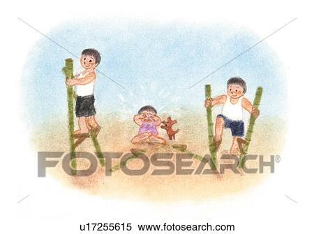 Boys walking on stilts, Illustration View Large Photo Image Stock Photography - Boys walking on stilts, Illustration . Fotosearch