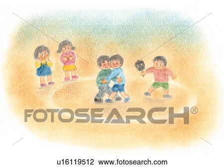 Stock Image - Children having sumo wrestling, Illustration . Fotosearch