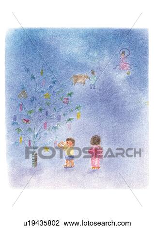 Children playing by bamboo grass on Tanabata Day, Illustration View Large Photo Image Stock Image - Children playing by bamboo grass on Tanabata Day, Illustration. Fotosearch