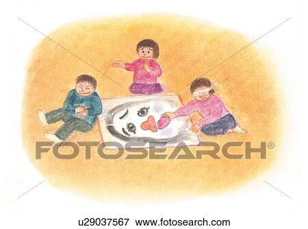 Children playing make-a-face game, Illustration View Large Photo Image Stock Photo - Children playing make-a-face game, Illustration . Fotosearch