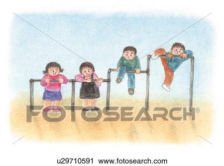 Stock Image - Children playing with horizontal bars, Illustration . Fotosearch