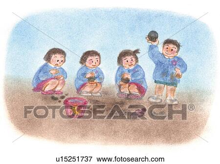 Children playing with mud, Illustration View Large Photo Image Stock Photo - Children playing with mud, Illustration . Fotosearch