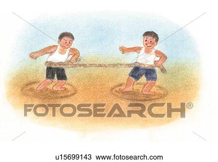 Stock Image - Children playing with rope, Illustration . Fotosearch