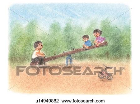 Children playing with seesaw, Illustration View Large Photo Image Stock Image - Children playing with seesaw, Illustration . Fotosearch