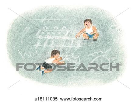 Children scrawling on asphalt ground, Illustration View Large Photo Image Stock Photography - Children scrawling on asphalt ground, Illustration . Fotosearch