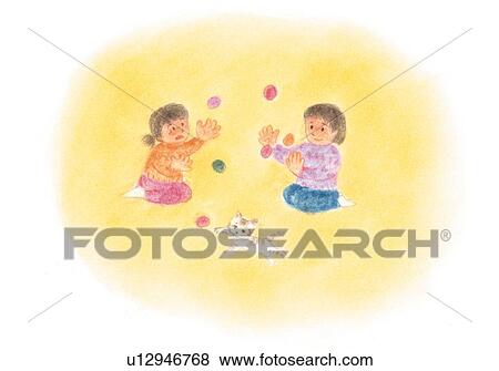 Girls playing beanbags, Illustration View Large Photo Image Stock Photo - Girls playing beanbags, Illustration . Fotosearch