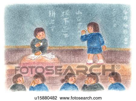 Stock Image - Students in class room, Illustration . Fotosearch