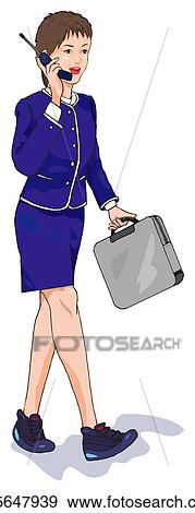 ビジネス 女 話し続けている移動電話 イラスト イラスト U Fotosearch