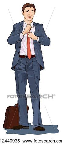 Business man adjusting his tie, Illustration View Large Illustration Stock Illustration - Business man adjusting his tie, Illustration. Fotosearch