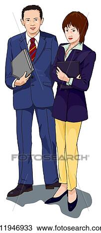 Business man and woman standing, Illustration View Large Illustration Drawing - Business man and woman standing, Illustration. Fotosearch
