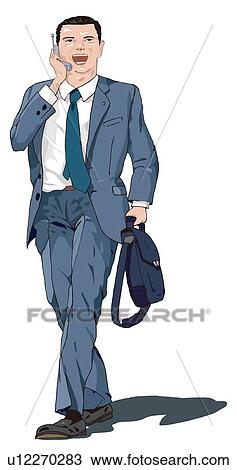 Business man talking on mobile phone, Illustration View Large Illustration Drawing - Business man talking on mobile phone, Illustration. Fotosearch