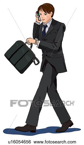 Business man walking and talking on mobile phone, Illustration View Large Illustration Stock Illustration - Business man walking and talking on mobile phone, Illustration. Fotosearch