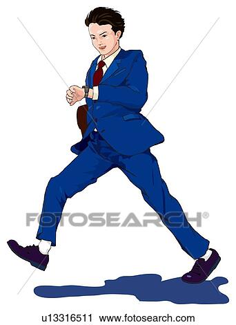 Clip Art - Business man walking confidently, Illustration. Fotosearch
