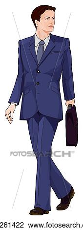 Drawing - Business man walking, Illustration. Fotosearch