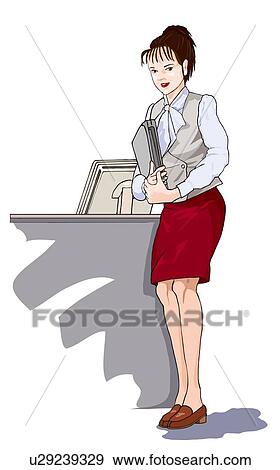 Stock Illustration - Business woman at the desk, Illustration. Fotosearch