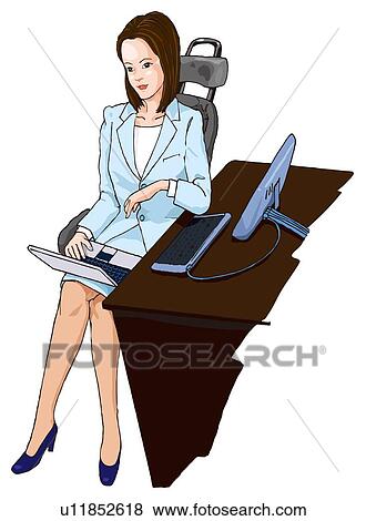 Business woman using laptop computer, Illustration View Large Illustration Stock Illustration - Business woman using laptop computer, Illustration. Fotosearch