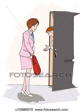 Business woman visiting a customer, Illustration View Large Illustration Clipart - Business woman visiting a customer, Illustration. Fotosearch