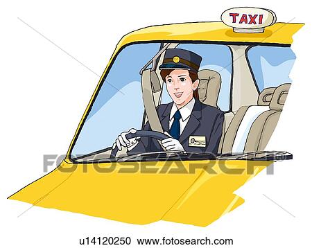 Stock Illustrations of Female taxi driver driving, Illustration ...