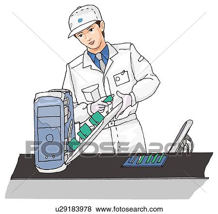 Man assembling computer, Illustration View Large Illustration Stock Illustration - Man assembling computer, Illustration. Fotosearch