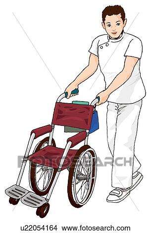 Nurse with wheel chair, Illustration View Large Illustration Stock Illustration - Nurse with wheel chair, Illustration. Fotosearch