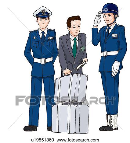 Clipart - Police men with Suitcase, Illustration. Fotosearch