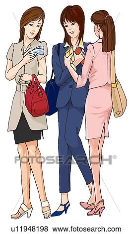 Stock Illustration - Three business women chatting, Illustration. Fotosearch