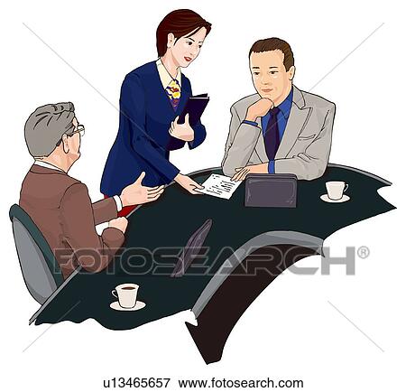 Three people having a business meeting, Illustration View Large Illustration Stock Illustration - Three people having a business meeting, Illustration. Fotosearch