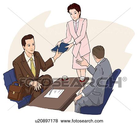 Stock Illustration - Three people having a business meeting, Illustration. Fotosearch