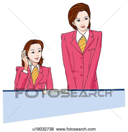 Two receptionists, Illustration View Large Illustration Stock Illustration - Two receptionists, Illustration. Fotosearch