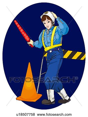 Woman controling traffic, Illustration View Large Illustration Stock Illustration - Woman controling traffic, Illustration. Fotosearch