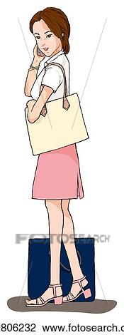 Woman talking on Mobile Phone, Illustration View Large Illustration Drawing - Woman talking on Mobile Phone, Illustration. Fotosearch