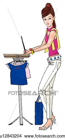 Stock Illustration - Woman working at kids clothing shop, Illustration. Fotosearch
