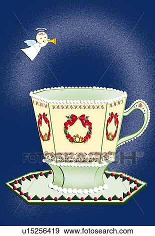 Painting of angel flying Above decorated cup, Illustration View Large Illustration Stock Illustration - Painting of angel flying Above decorated cup, Illustration. Fotosearch
