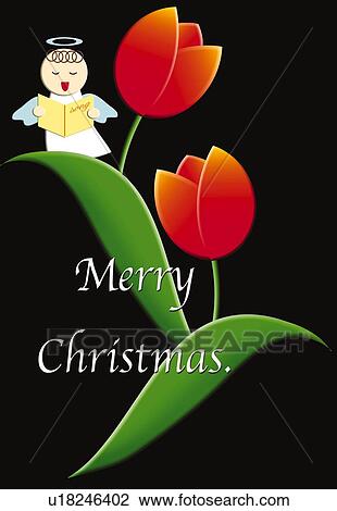 Drawing - Painting of angel singing and tulipes, Illustration. Fotosearch