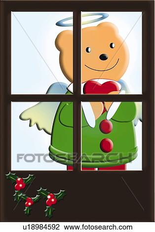 Drawing - Painting of bear angel, Illustration. Fotosearch