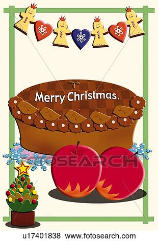 Stock Illustration - Painting of Christmas cake and Apples, Illustration. Fotosearch