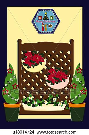 Stock Illustration - Painting of Christmas flowers and ornaments, Illustration. Fotosearch