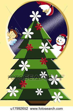 Drawing - Painting of Christmas tree, Illustration. Fotosearch