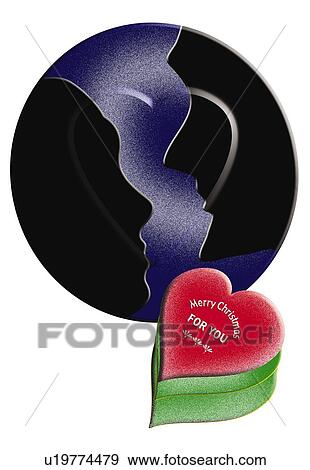 Stock Illustration - Painting of couple kissing, Silhouette, Close Up, Illustration. Fotosearch
