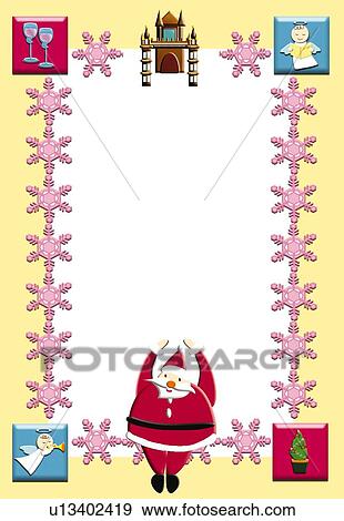 Stock Illustration - Painting of Santa Claus and Christmas ornaments, Illustration. Fotosearch